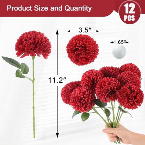 Hananona 12 Pcs Artificial Chrysanthemums Flowers Burgundy Red Flowers, Fake Mums Silk Flowers for Spring Home Decor Christmas Floral Arrangement Halloween Table Centerpiece (12, Burgundy) - color: Burgundy