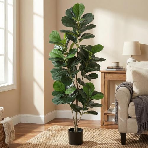 IDEALHOUSE 5FT Artificial Fiddle Leaf Fig Tree, Fake Fiddle Leaf Fig Plant with Realistic Leaves, Potted Faux Tree for Indoor Home Office Living Room Decor, 60 Inch - size: 5ft