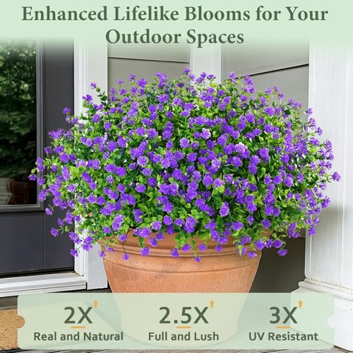 Yastouay Artificial Flowers for Outdoors UV Resistant, 14 Bundles Purple Realistic Fake Outdoor Flowers Fake Plants, Faux Flowers for Outdoor Planters Front Porch Garden Window Box Farmhouse Decor - color: Purple, size: 14 Bundles