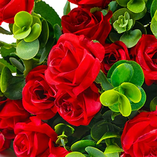 Artificial Flowers Fake Silk Rose for Decoration 33 Heads Small Roses Blooming Faux Flower Bouquet with Stem for DIY Vase Home Wedding Party 3 Pack Red - color: Red