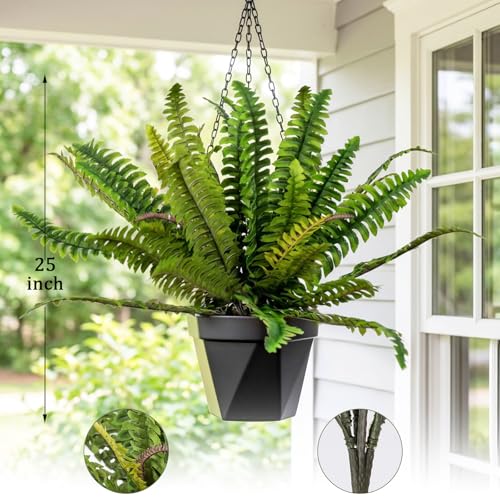 Bdor 2 Pack 25" Artificial Boston Fern Stems, Large Faux Fern Plants Silk Greenery Bushes for Indoor Outdoor Decoration, Realistic Fake Ferns for Home Garden Office Wedding Patio Decor