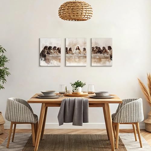 WENGTIAO 3Pcs Christian Wall Art Prints Jesus Last Supper Canvas Painting Religious Scripture Pictures Bible Renaissance Easter Artwork For Dining Room Living Room Church 12x16 inch - color: Jesus Last Supper, size: 12"x16"x3Pcs