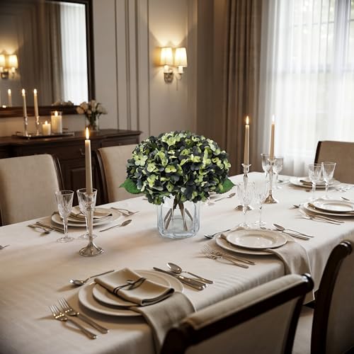 5Pcs Artificial Fake Flowers Plants Silk Hydrangea 1 Flower Head Arrangements Wedding Bouquets Decorations Plastic Floral Table Centerpieces Home Kitchen Garden (Bluish Green) - color: Bluish Green