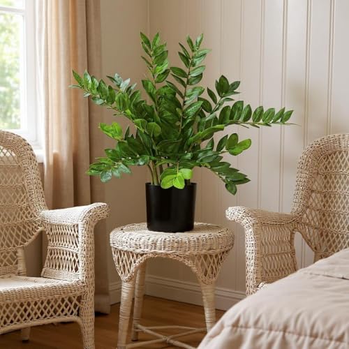 Artificial ZZ Plant for Indoor Decor 34" Fake Plant Potted Plastic Plants for Home Office Desk Farmhouse Room Bathroom Decor
