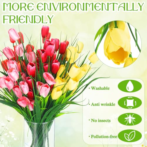 Yungyan 20 Bundles 100 Pcs Fake Tulips Wedding Centerpieces Artificial Flowers No Fade Faux Plastic Flower Arrangement for Bridal Shower Ceremony Home Decor(Rose Red, Orange, Pink, Yellow) - color: Rose Red, Orange, Pink, Yellow