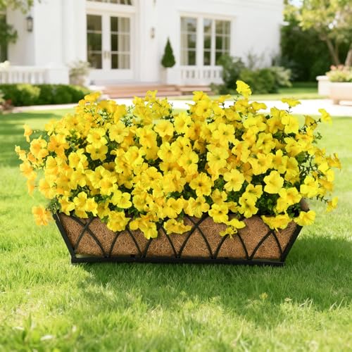 INQCMY Artificial Fake Flowers for Outdoors Decoration,12 Bundles Silk Colorful Morning Glory with Eucalyptus UV Resistant Look Real Faux Flowers for Planter Door Garden Porch Patio Balcony Yard - color: Yellow