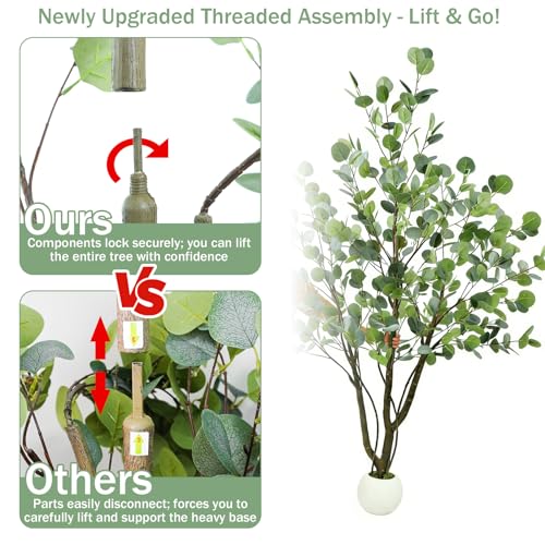 Caxchiling Artificial Eucalyptus Tree 5FT, Fake Tree for Indoor Outdoor, Lifelike Faux Large Floor Plants with Heavy Trunk with Vines and Ball-Shaped Pot, Home Office Living Room Bedroom Doorway Decor - color: Eucalyptus, size: 5ft