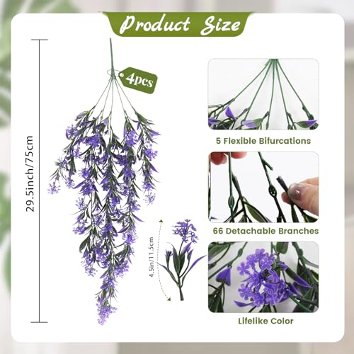 RECUTMS Artificial Hanging Plants 4 Pcs Ferns Plants Large Faux Artificial Hanging Plants Wall Plants Fake Ivy Room Decor Home Garden Wedding Party Indoor Outdoor Decorations(Purple) - color: Style1-purple