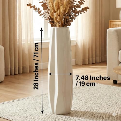 Ceramic Large Floor Tall Vase 28 Inches,White Modern Flower Tall Vases for Office, Home,Farmhouse,Living Room Décor,Simple Origami Design Fall Decorative Porcelain Flower Arrangement Vase Ideal Gift - size: 28 Inch