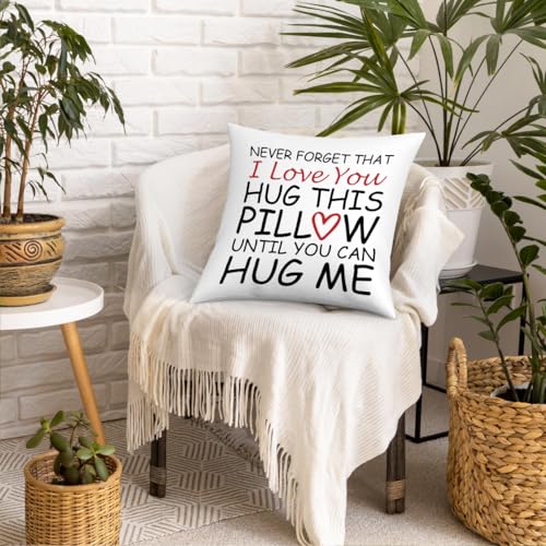 Fokongna Couch Pillowcase Lover I Love You Hug This Pillow Until You Can Hug Me 18 x 18 Inches Valentine's Day Birthday Gifts Give to Girlfriend Grade Flannel Waist Pillowcase - color: Love You