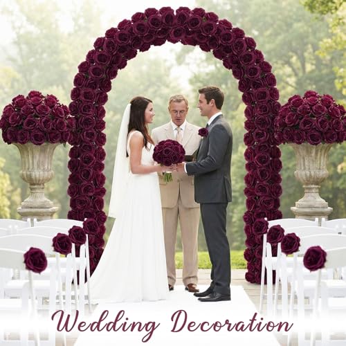 Suncalla 80 Pack Austin Rose Peonies, 3.94 Inch Artificial Flowers Heads Bulk with Stems Leaves for Arrangement Wedding Centerpiece Banquets Party Home Kitchen Decor DIY(Burgundy) - color: Burgundy