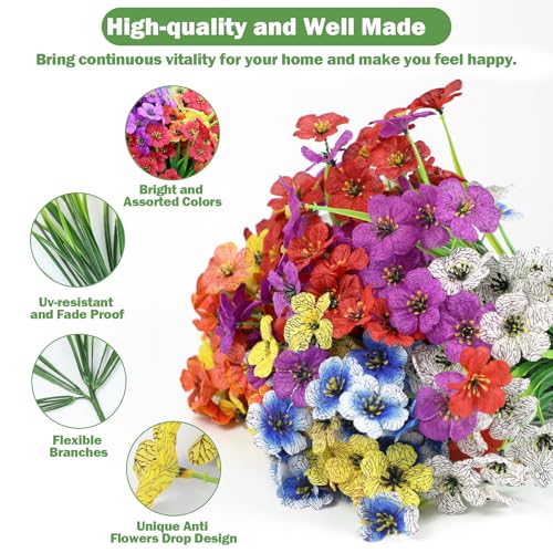 Nepfaivy Artificial Flowers for Outdoors Realistic - 27 Bundles Uv-Resistant Fake Flowers for Outdoor Planters, Fade-Proof Silk Faux Flowers Plants for Outside Garden Porch Window Box Decoration - color: Multi 9 Colors 27pcs