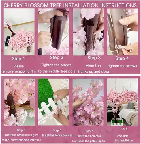 Japanese Artificial Cherry Tree Cherry Blossom Fake Indoor Outdoor Home Office Party Wedding Hotel, Pink, H5.9*L4.9ft - color: Pink, size: H5.9*L4.9ft