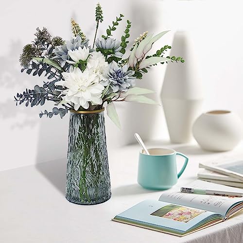 Leftover Fake Flowers in Vase,Faux Flowers in Vase,Table Centerpieces for Dining Room,Flower Centerpieces for Tables,Artificial Flowers,Kitchen Decor,Coffee Table Decor - color: Dusty Blue