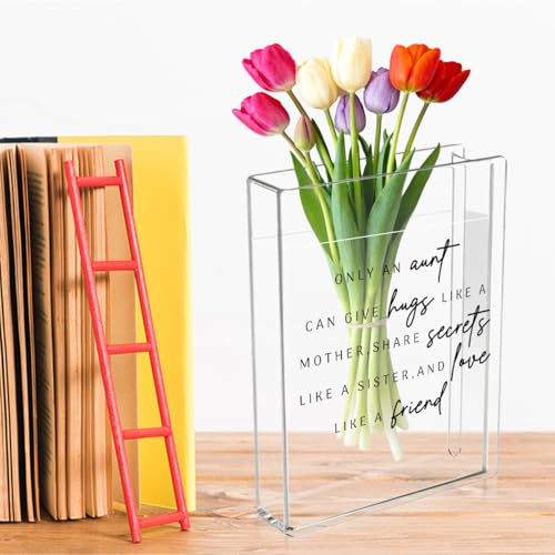 Aunt Book Flower Vase Mothers Day Birthday Thank You Gifts for Aunt from Niece Nephew Only An Aunt Can Give Hugs Like A Mother Cute Acrylic Book Shaped Vase Decor for Home Office Table Shelf Vase 3808 - style: English