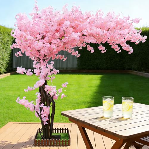 Large Artificial Cherry Blossom Tree 6.6ft Pink Indoor Outdoor,Tall Faux Cherry Blossom Wishing Trees for Home Decor Party,Wedding,Courtyards,Centerpieces,Living Room(6.6x5.2ft) - color: Pink, size: 6.6x5.2ft