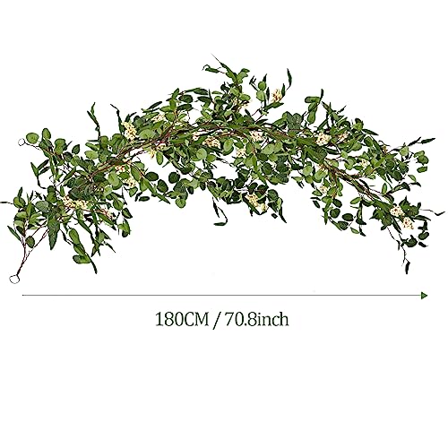 Tigeen Artificial Eucalyptus Garland Plant 6.5 FT Wedding Faux Leaves Greenery Garland Vines Hanging DIY Decoration for Home Party Table Runner Mantle Wall Decor(1 Pcs)