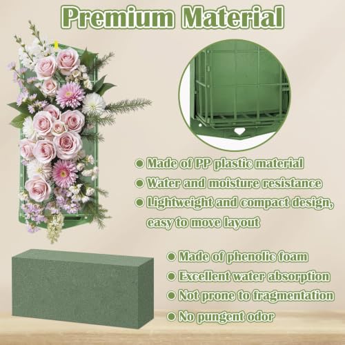 3PCS Floral Foam Cage, Flower Cage Holder, Dry and Wet Rectangle Flower Arrangement, Hangable Green Blocks Floral Foam Cages for Artificial Flesh Flower Wedding Holiday, Home, Garden Party Decoration - size: 3 PCS