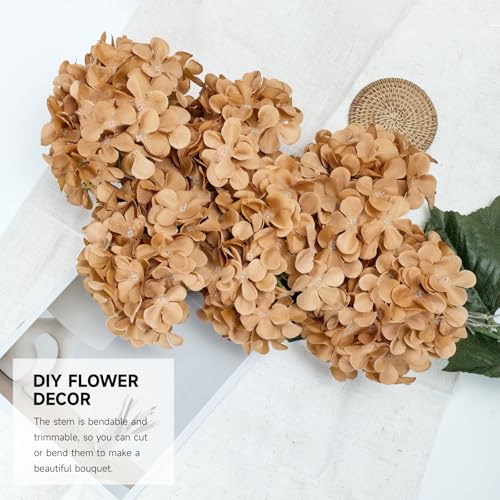 6 PCS Artificial Hydrangea Flowers, Faux Silk Hydrangea with Long Stems, Home Wedding Decor, Table Centerpieces, Party Decorations(Caramel) - color: Caramel