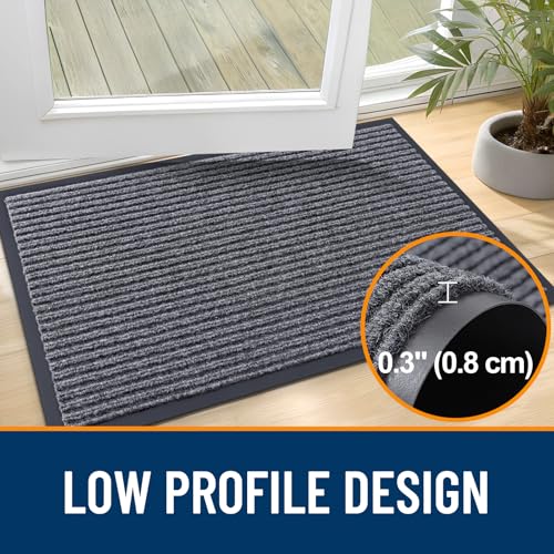 OLANLY Front Door Mat Indoor Outdoor Entrance, Waterproof Heavy Duty Doormat, Fade Resistant, Low Profile, Easy Clean Patio Porch Welcome Floor Mats for Entry, 29.5x17, Grey - color: Grey, size: 29.5" X 17"