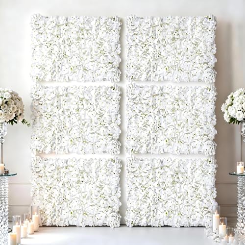 Flower Wall Panel Backdrop: 6 Pcs 24 x 16 Inch White Artificial Hydrangea Floral Panels - color: White, size: 6 PCS
