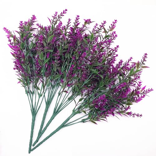 Artificial Plants Fake Lavender Plastic Flowers Faux Shrub Simulation Greenery Leaves Bushes for Indoor Outdoor Home Decor Garden Office Yard Verandah Wedding Decoration Planting Filler Fuchsia 8 Pack - color: Lavender Flowers - Fuchsia 8 Pcs