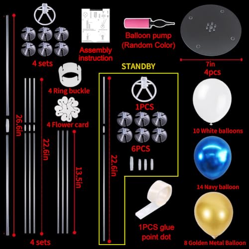 TONIFUL 4 Set White Blue Gold Balloon Centerpieces for Table,Balloon Bouquet Kit for Retirement,Baby Boy Baptism Party,Class of 2026 Graduation Decoration,Birthday Decorations - color: Blue White Gold