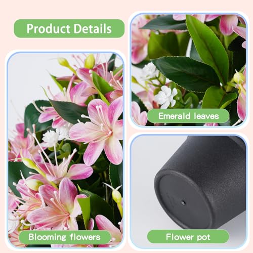 14'' Artificial Plants Fake Lily Flowers in Pot for Home Garden Indoor Outdoor Spring Summer Decorations (Rose Red) - color: Rose Red