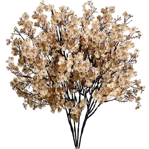 Mandy's 6 Bundles Artificial Light Brown Baby’s Breath Flowers | 18.5 Inch Silk Gypsophila European Style Modern Home Decor Centerpiece Neutral Wedding Flower Arrangements - color: Light Brown