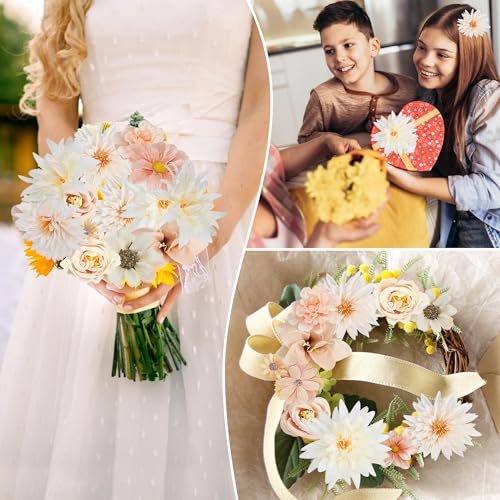 48 PCS Fake Flowers Heads Bulk, Mini Faux Silk Flower for Crafts, Small Artificial Flower Heads for Garland Graduation Cap Wedding Bridal Baby Shower Home Party Decoration DIY Cake Decor(Champagne) - color: Champagne