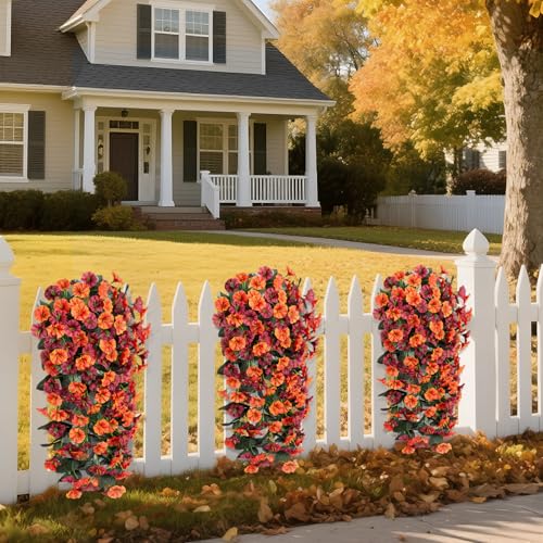 INXUGAO Fall Artificial Flowers for Outdoors Decoration, 2PCS Fake Hanging Plants Faux Realistic Silk Morning Glory Long Vines UV Resistant for Autumn Outdoor Porch Patio Balcony Yard Planter, Brown - color: Z-brown