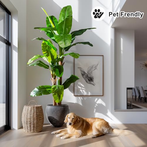 Artificial Banana Tree 7.2ft, Faux Tropical Palm Tree Plant with Realistic Leaves, Low Maintenance Indoor Outdoor Decor for Home Office Porch, in Nursery Pot - size: 7ft 2in