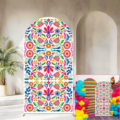 Sensfun Mexican Fiesta Arch Backdrop Cover Cinco De Mayo Birthday Baby Shower Decorations,2-Sided Colorful Mexican Otomi Flowers Backdrop Arch Covers for Mexico Talavera Wedding Party Decor 3.3x6.5ft - size: 3.3x6.5ft (100x200cm)