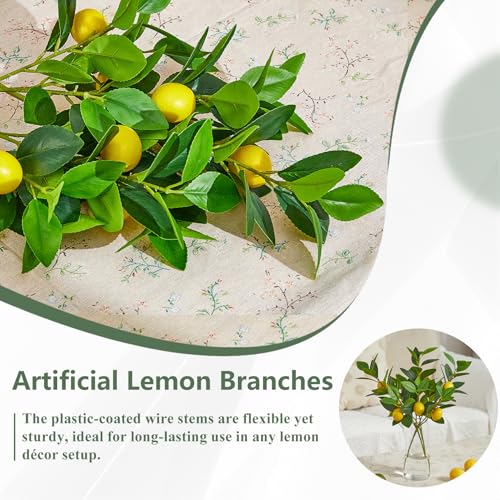 3 PCS Artificial Lemon Branches for Vase 18 Inch Fake Lemons Picks | Greenery Stems, Fake Fruits, Lemon Branches Realistic, Faux Lemons Tree Decor - color: Yellow