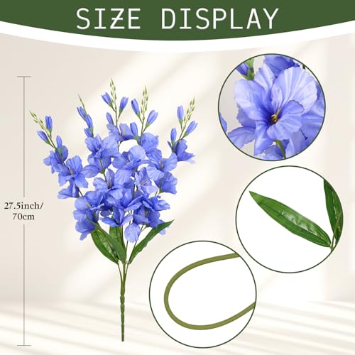 2 Bundles Royal Blue Gladiolus Artificial Flowers 10 Heads 26.38" Silk Flowers Faux Gladiolus Flowers for Wedding Centerpieces, Home Table Party Decor(Royal Blue) - color: Dark Blue