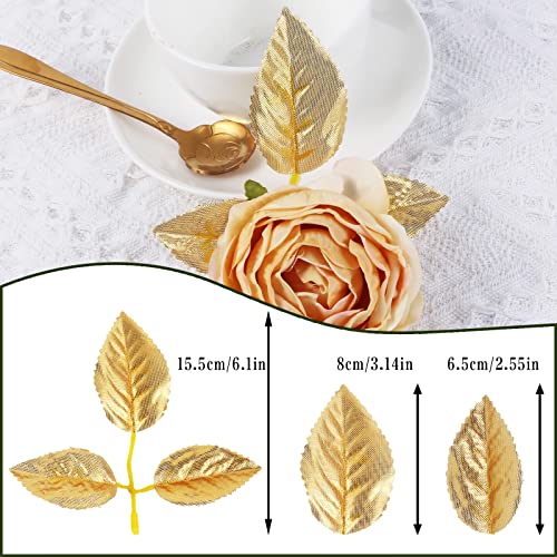 100pcs Bulk Rose Gold Leaves Artificial Greenery Fake Rose Leaves for DIY Wedding Bouquets Centerpieces Party Decorations - color: 100pcs Gold