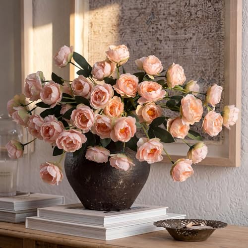 6 Pcs 32" Large Pink Artificial Peonies Stems Flowers, Real Look Faux Silk Peony Bouquet 42 Heads Total for Vase Filler, Farmhouse Rustic Neutral Home Decor, Wedding Centerpieces - color: Pink