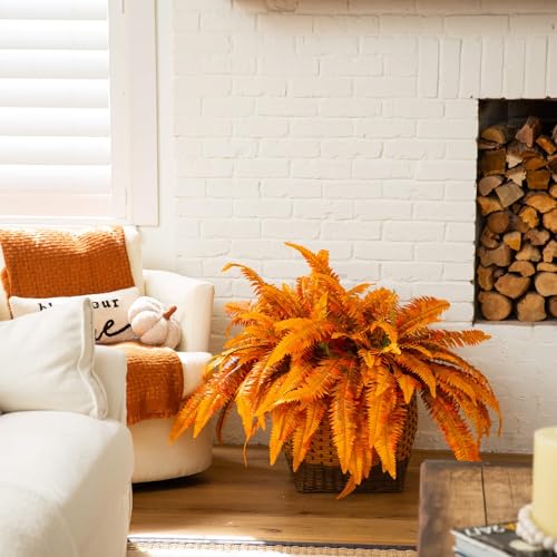 Nearly Natural 48-Inch Autumn Artificial Fall Boston Fern Set of 2 - Harvest Season Foliage Mimics Turning Leaves of Autumn