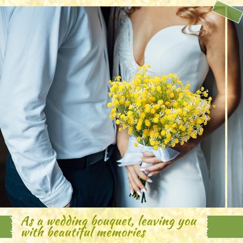 Lyrow 12 Pcs Spring Babys Breath Flowers Wedding Artificial Flowers Bulk Fake Gypsophila Babys Breath Bouquet Sprays Faux Floral for Home Vase Floral Arrangement Mother's Day Decor(Yellow) - color: Yellow