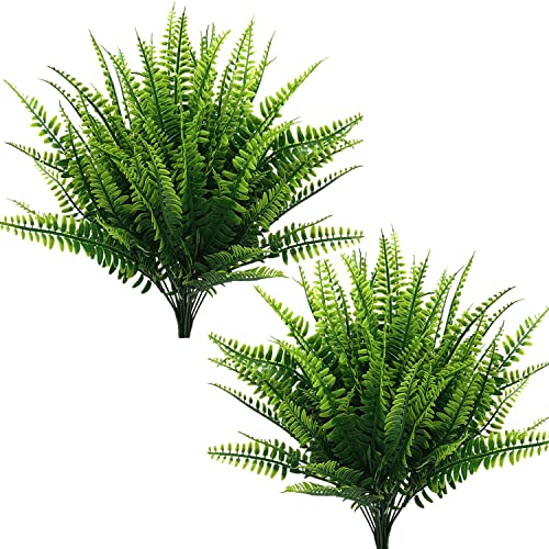 Artificial Plants Plastic Shrubs, Fake Greenery Grass Bushes Foliage Home Garden Office Kitchen Room House Outdoor Indoor UV Resistant Wedding DIY Decor Planter Filler Decoration - 8 Pack - color: Fern Grass- 8 Pack
