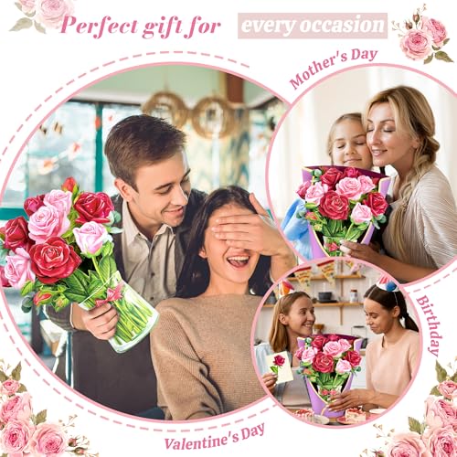 Airpark 3D Pop Up Paper Flowers Bouquet Card 12’‘ with Note & Envelope, Birthday Gifts, Anniversaries, Get Well, Thank You, Greeting Cards for Women Mom Wife Friends, Red Rose - style: Roses