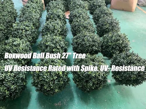 BLONYUVC Artificial Boxwood Ball Bush 27" Tree UV Resistance Rated with Spike. Easy to Push in The Ground.Plant Looks Great in a Planter Anywhere. Indoor/Outdoor Decor 2 Pack