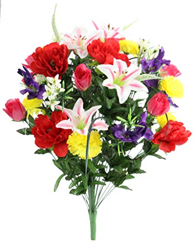 Admired by Nature 40 Stem Artificial Flowers Roses Lily Peony Mixed Bush Spring Faux Flower Arrangement - for Indoor Outdoor Wedding Home Decor, Cemeteries and Funerals, Events, Crafts - Spring - color: Spring