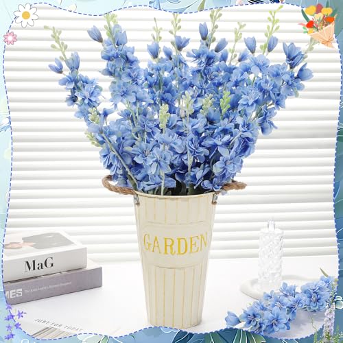 10 Pcs Delphinium Artificial Flowers for Decoration, 33.86 Inch Long Stem Larkspur Fake Flowers Light Blue Faux Silk Bouquets for Tall Vase Wedding Home Decor Floral Arrangements(Dark Blue) - color: Dark Blue, size: 33.86 inch