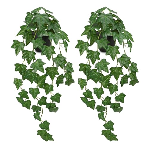 GnFlus Set of 2 Fake Ivy Plant for Home Decor Indoor Silk Artificial Hanging Plant 25" Fake Ivy Vine Faux Ivy Leaves for House Room Indoor Outdoor Home Shelf Office Plant Decor - color: Green-set of 2