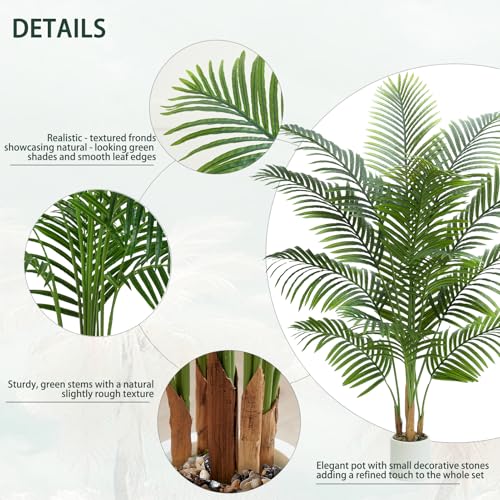 Artificial Palm Tree Plant 6FT Tall Fake Tropical Palm Tree in Pot, Real Bark Design Faux Areca Palm Tree for Home Office Living Room Bedroom Farmhouse Modern Indoor Outdoor Topiary Tree (18 Trunks) - size: 6ft
