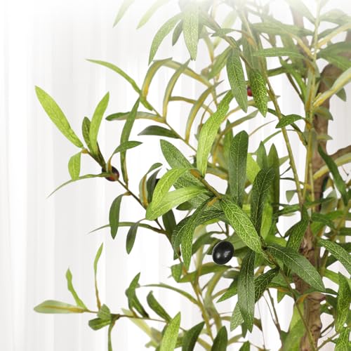 Faux Olive Tree 7FT, Olive Trees Artificial Indoor, Tall Fake Tree with Realistic Leaves & Fruits for Home Office Living Room Decor - size: 7ft