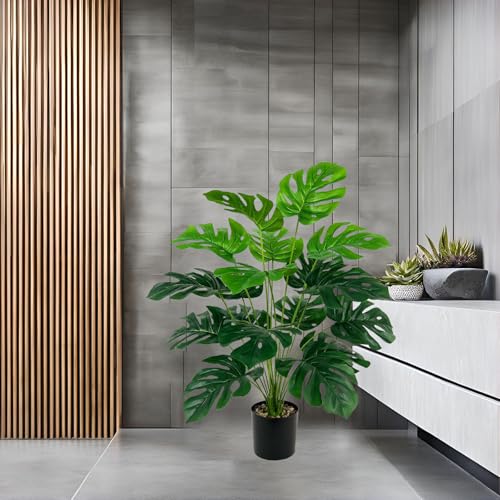 28" Artificial Monstera Faux Plant, Large Tall Indoor/Outdoor Floor Décor - color: Sage Green