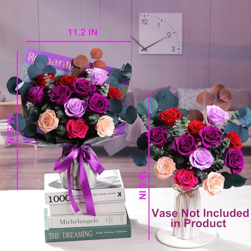 Lovenfold Flowers for Delivery Birthday Flowers Gift for Her,Preserved Flowers Bouquet 12 Roses Mixed Bouquet,Rose Gifts for Women Mom Grandma(Mixed 12 Purple-A Roses) - color: Mixed purple