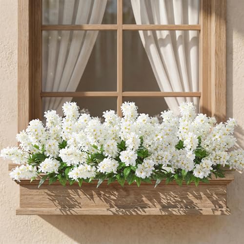 Artificial Flowers 3 Pcs Hyacinth Fake Flowers 19.69” Silk Flowers for Outside, Delphinium Outdoor Faux Flowers Fake Plants for Porch Patio Balcony Yard Indoor Home Decor - color: 3pcs White